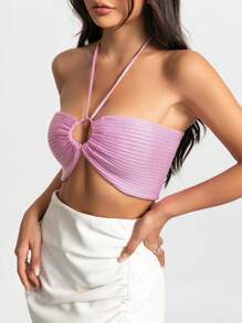 SHEIN Unity Tie Backless Crop Halter Knit Top