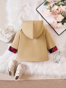 Baby Boy Plaid Raglan Sleeve Hooded Trench Coat - Khaki - View 2