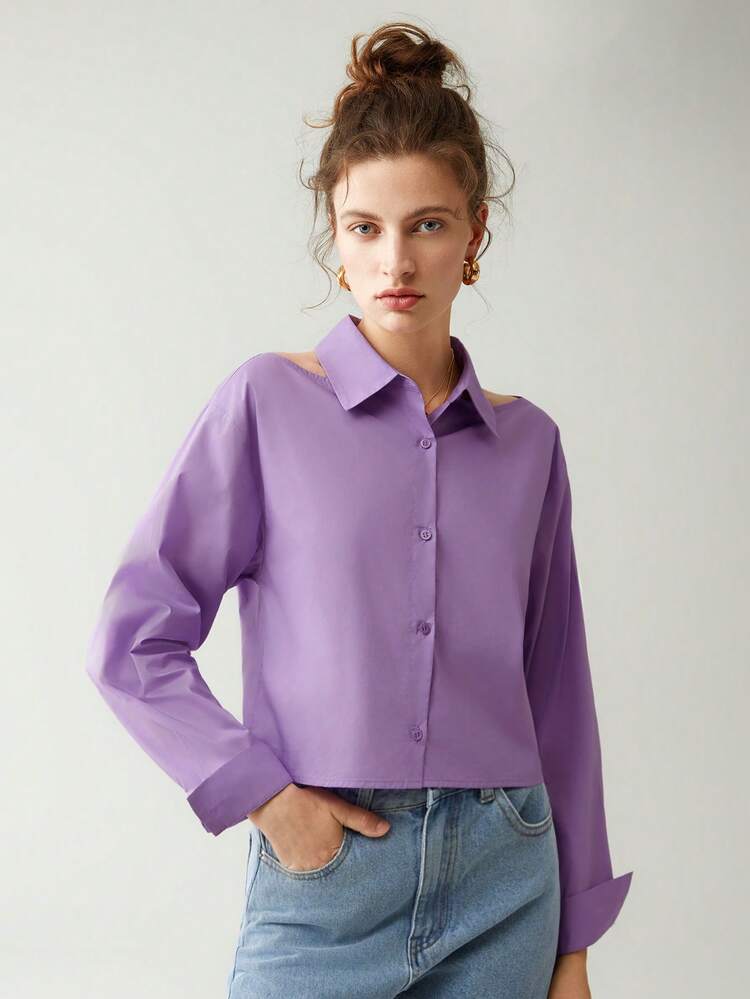 Cut Out Shoulder Button Front Shirt