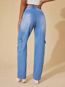 SHEIN BAE Flap Pocket Cargo Jeans - Light Wash - View 2
