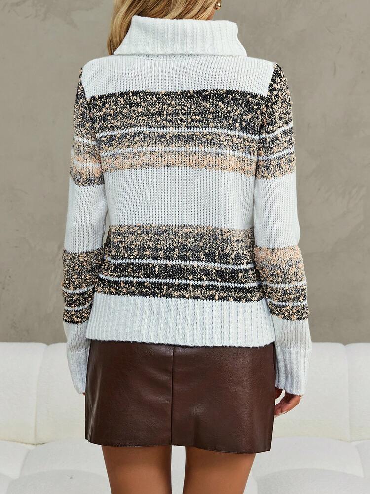 Geo Pattern Turtleneck Knit Pullover Fall Winter Sweater