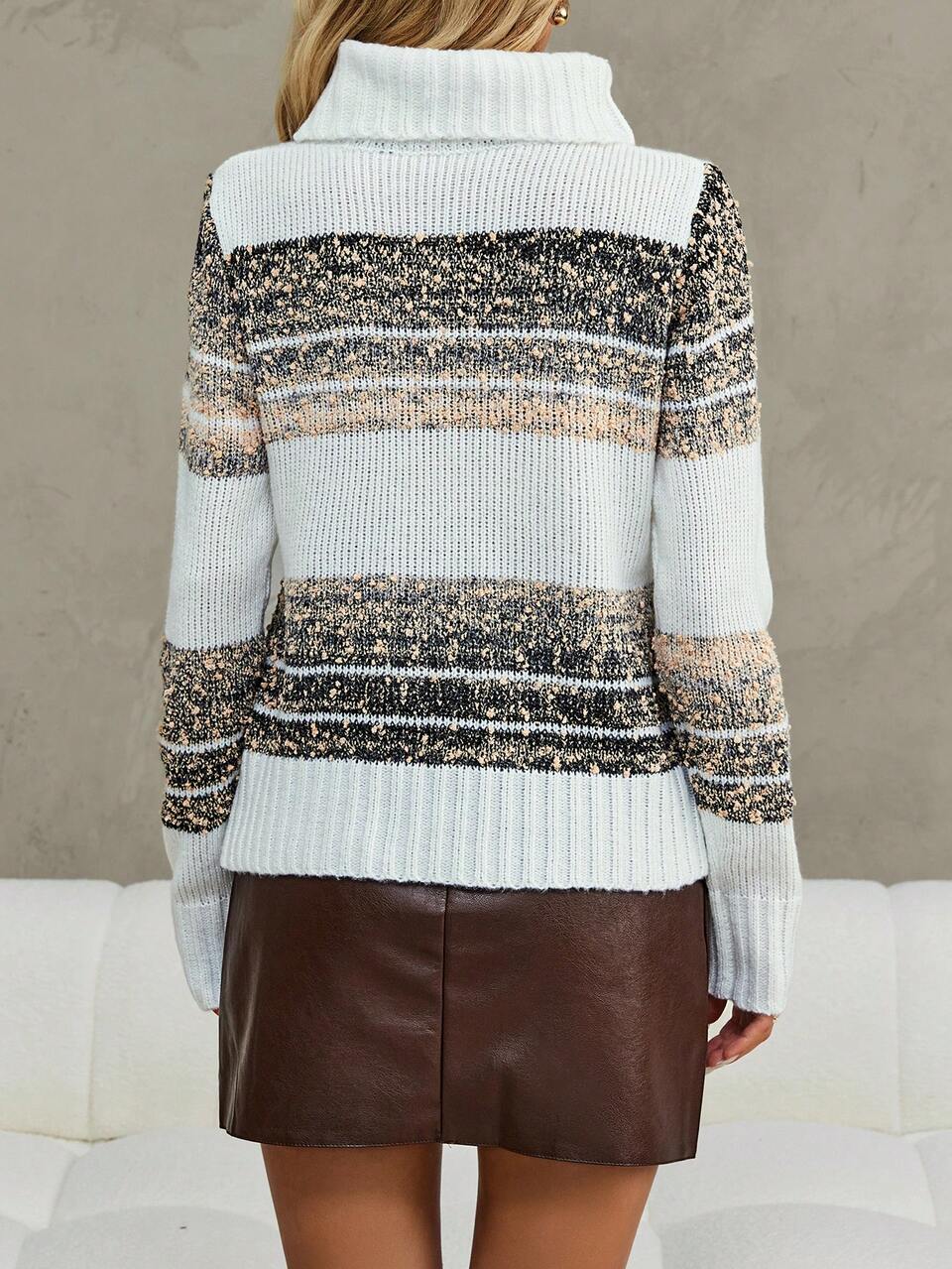 Geo Pattern Turtleneck Knit Pullover Fall Winter Sweater