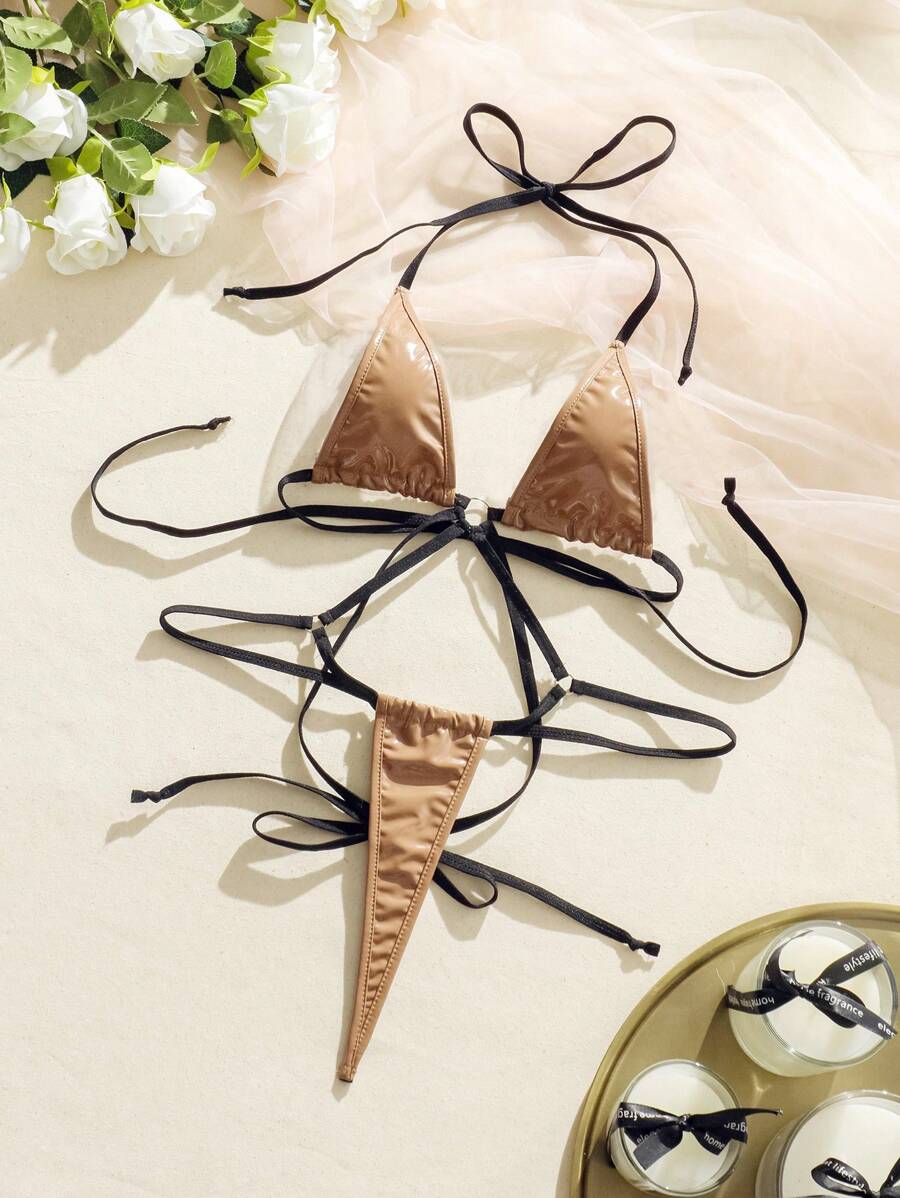 SHEIN Exotic-Bondage Vòng liên Dây Bộ Bodysuit  Teddy - màu nâu - Xem 1