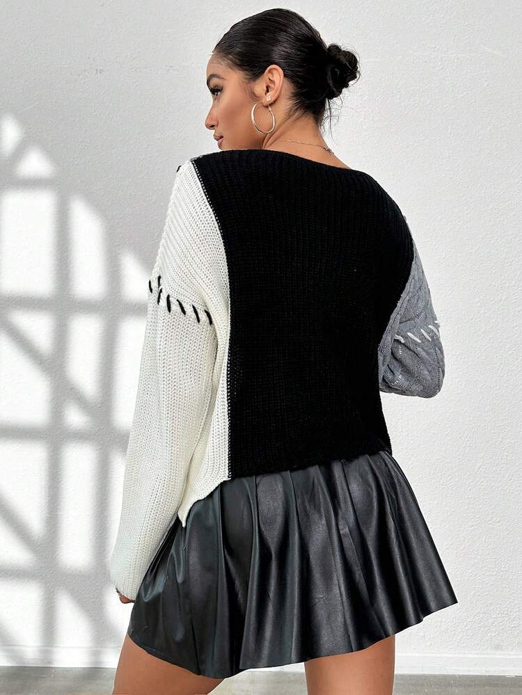 Colorblock Drop Shoulder Button Front Cardigan