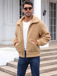 Nam Dây kéo Áo Teddy Jackets - Lạc đà - Xem 5