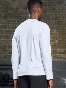 Manfinity Sport Corelite 男士字母圖案半扣運動T恤，運動上衣 - 白色 - 查看 2