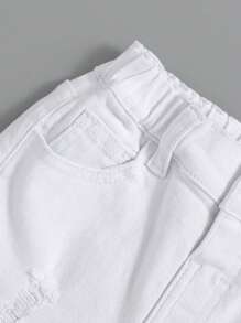 SHEIN Young Boy Ripped Frayed Jeans - White - View 5