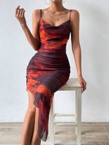 Chiquease Đầm Maxi Cổ Xếp Ly Tie Dye Trang Phục Cho Nữ - Nhiều màu - Xem 3