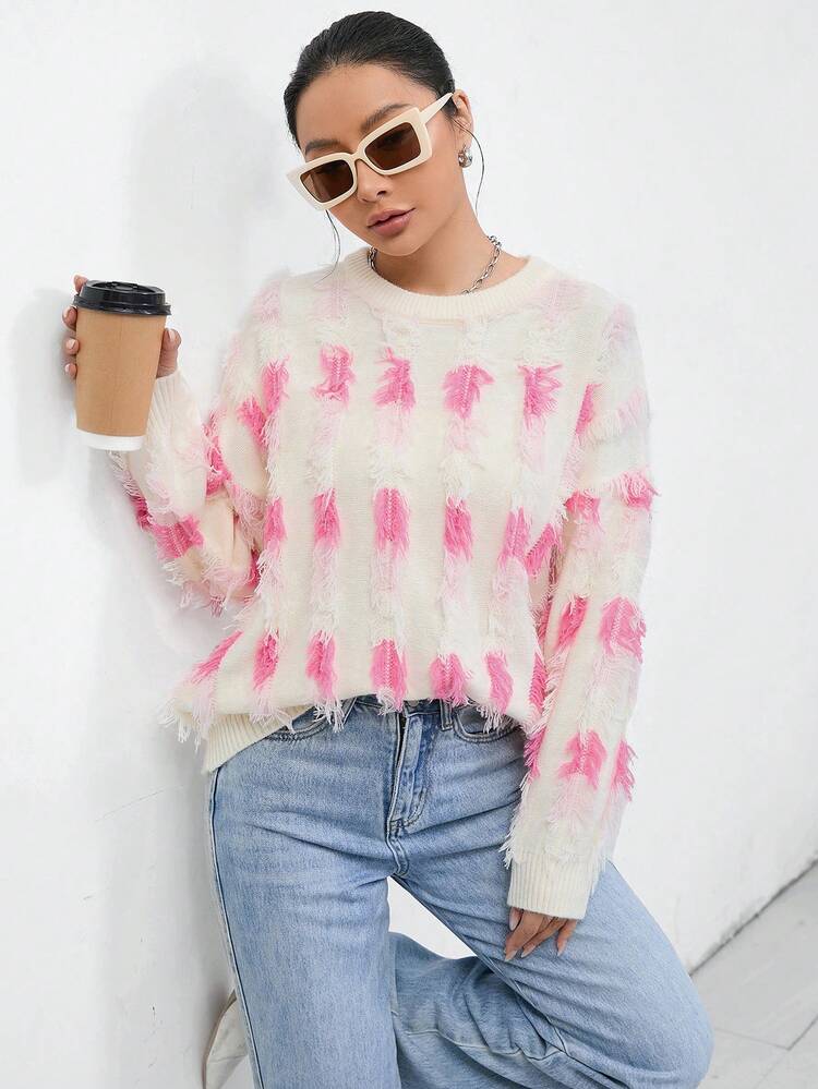 Tie Dye Drop Shoulder Knit Pullover Fall Winter Sweater
