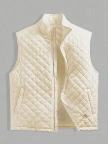 GENTILAND Men's Zipper Closure Oversized Quilted Vest Coat - White - View 4