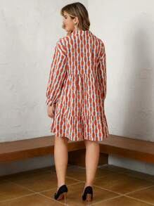 SHEIN LUNE Plus Allover Print Ruffle Hem Smock Dress - Orange - View 2