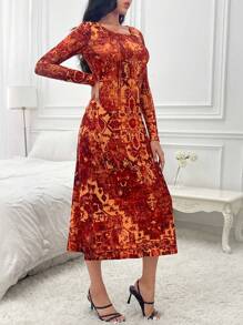 SHEIN Unity Allover Print Scoop Neck Dress