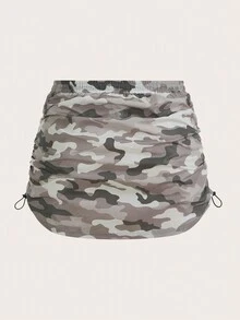 SHEIN EZwear 大碼迷彩印花側抽繩半身裙 - 彩色 - 查看 2