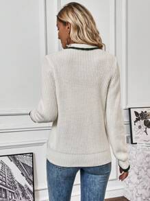 SHEIN Frenchy 拼接邊前紐扣開襟衫 - 白色 - 查看 2