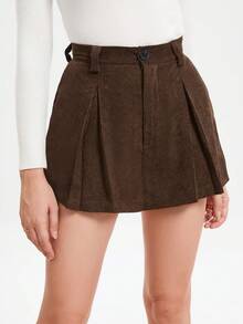 SHEIN BIZwear 褶皺燈芯絨裙裤 - 咖啡棕 - 查看 4