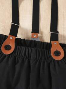 SHEIN 男大童前蝴蝶結襯衫和背帶褲和帽 - 白色 - 查看 5