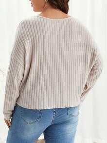 SHEIN Frenchy Talla grande Camiseta de hombros caídos tejido de canalé - Albaricoque - Ver 2