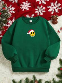 Cô gái Tween In Giáng sinh Thả vai Lót nhiệt Áo nỉ Đối với Giáng sinh - màu xanh lá - Xem 1