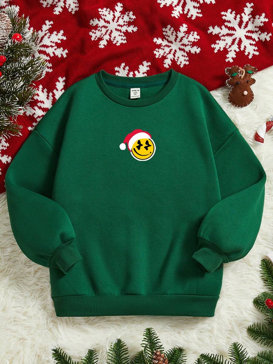 Cô gái Tween In Giáng sinh Thả vai Lót nhiệt Áo nỉ Đối với Giáng sinh - màu xanh lá - Xem 1
