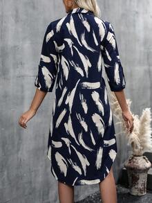 SHEIN LUNE Graphic Print Button Front Shirt Dress - Blue - View 2