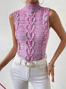 SHEIN LUNE 段染麻花編織高領毛衣背心 - 彩色 - 查看 5