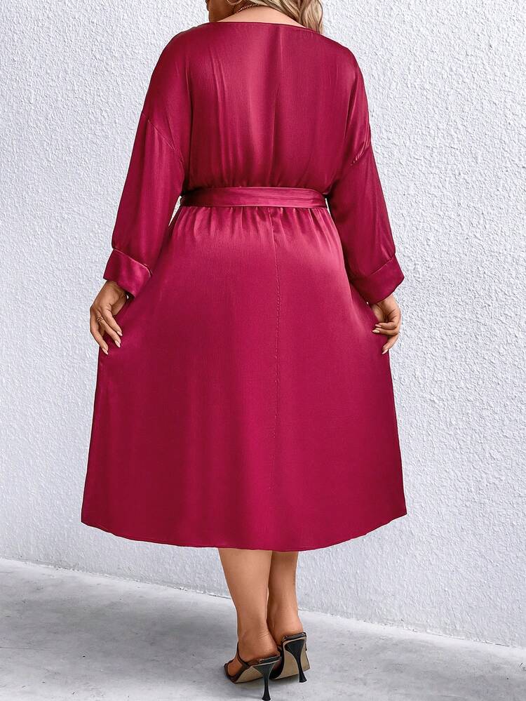 Plus Drop Shoulder Belted Dress