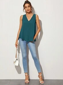 SHEIN Essnce Cổ chữ V Chất rắn Áo - Màu xanh ngọc - Xem 1