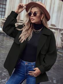 SHEIN Frenchy Lapel Neck Belted Overcoat - Black - View 5