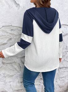 SHEIN LUNE Plus Colorblock Raglan Sleeve Drawstring Hoodie