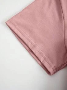 SHEIN EZwear Leopard & Slogan Graphic Tee - Dusty Pink - View 4