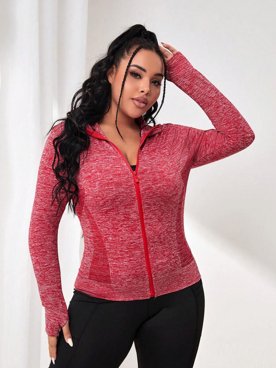 Plus Zip Up Thumbholes Zipper Front Sports Jacket SHEIN USA