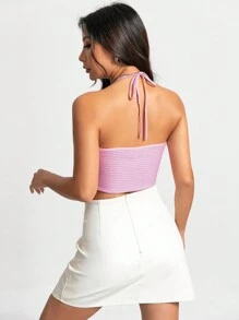 SHEIN Unity Tie Backless Crop Halter Knit Top