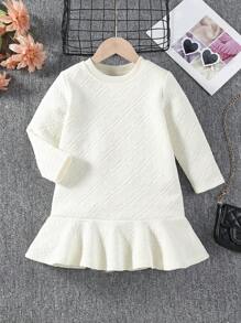SHEIN Young Girl Solid Ruffle Hem Dress - White - View 1