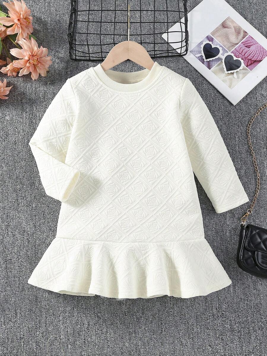SHEIN Young Girl Solid Ruffle Hem Dress - White - View 1