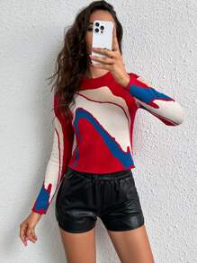 SHEIN Essnce Jersey de color combinado de cuello alto