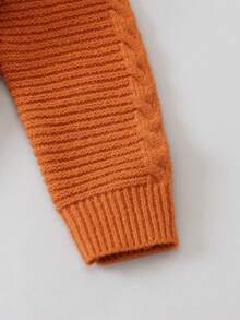 SHEIN 女大童麻花編織連帽開襟開衫 - 橘色 - 查看 4