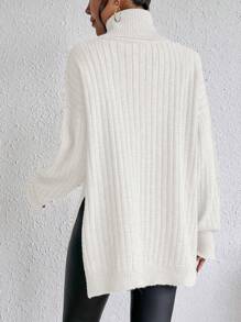 SHEIN Clasi Turtleneck Drop Shoulder Split Hem Sweater