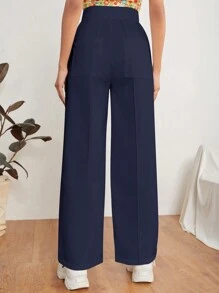 SHEIN PETITE Solid High Waist Wide Leg Suit Pants