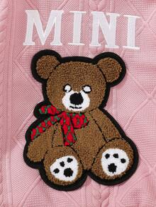 SHEIN Young Girl Bear And Letter Embroidery Sweatshirt & Sweatpants - Pink - View 3