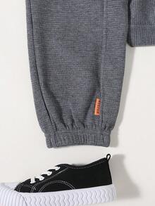 SHEIN 男大童素色彈性腰帶衛褲 - 灰色 - 查看 5