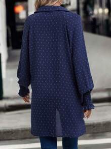 SHEIN LUNE Swiss Dot Lantern Sleeve Blouse - Navy Blue - View 2