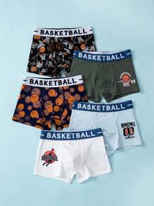 男大童5入組籃球和字母圖案平角內褲 - 彩色 - 查看 7