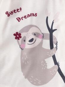 年輕女孩4入組卡通圖形對比綁定緊身睡衣套裝 - 紅色 - 查看 4