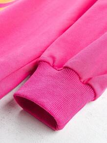 Teen Girls Letter & Cartoon Graphic Drop Shoulder Pullover - Pink - View 5