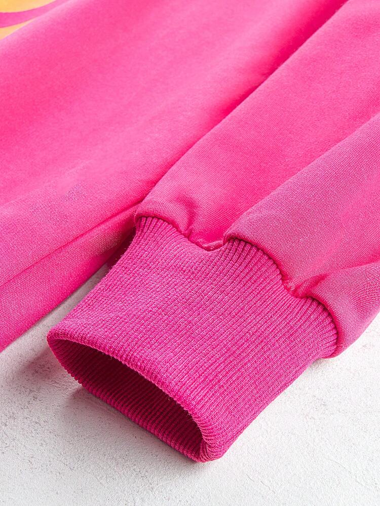 Teen Girls Letter & Cartoon Graphic Drop Shoulder Pullover