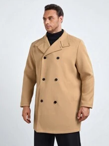 Manfinity VCAY Men Plus Double Breasted Overcoat, For Fall Winter - Yellow - View 6