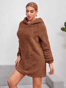 SHEIN Essnce 3D耳朵設計連帽絨毛衛衣洋裝