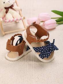 嬰兒波點圖案蝴蝶結裝飾編織涼鞋 - 藍色 - 查看 5