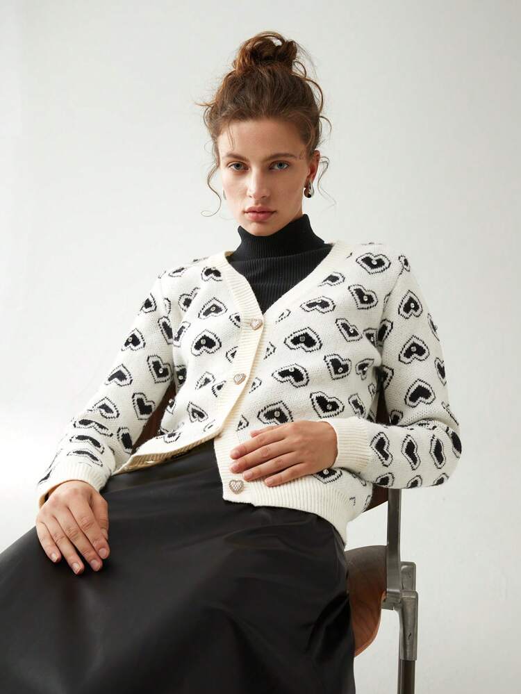 Allover Pattern Button Front Cardigan