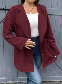 SHEIN Essnce 大碼大衣 - 酒紅色 - 查看 6